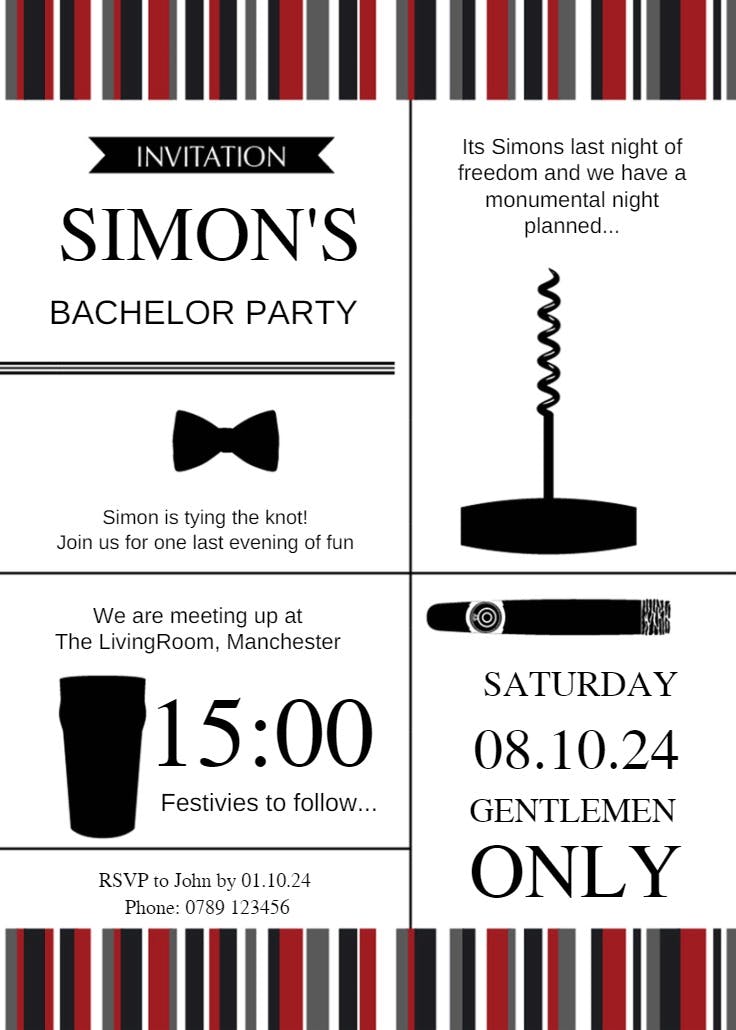 Last evening of fun - bachelor party invitation